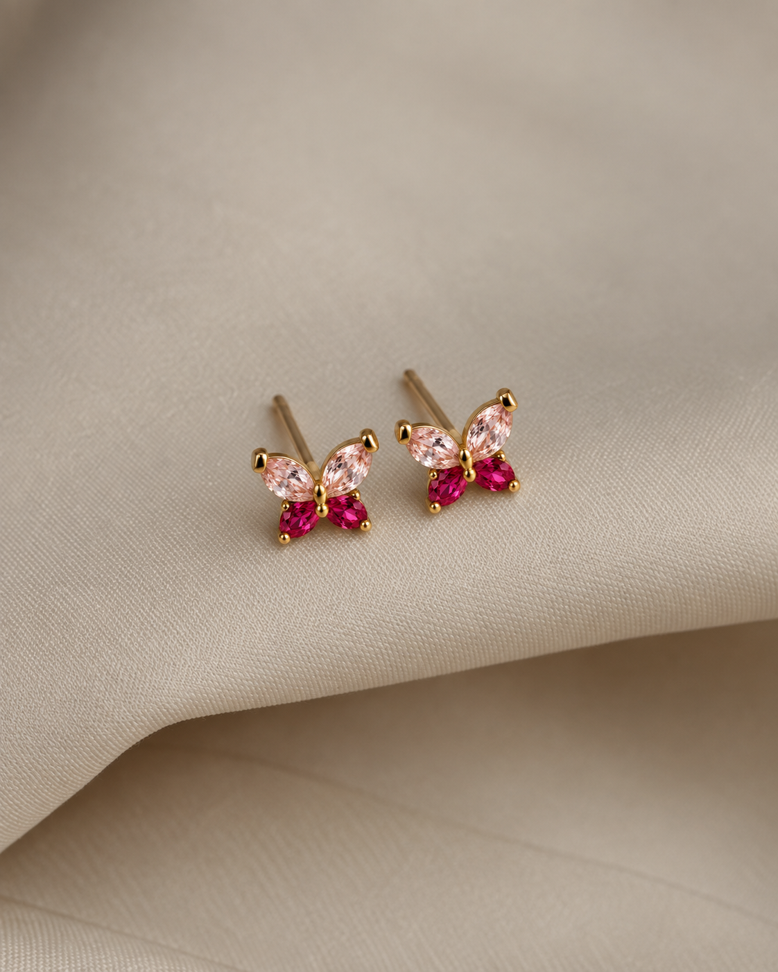 Pink Butterfly 18K Gold Filled Stud Earrings