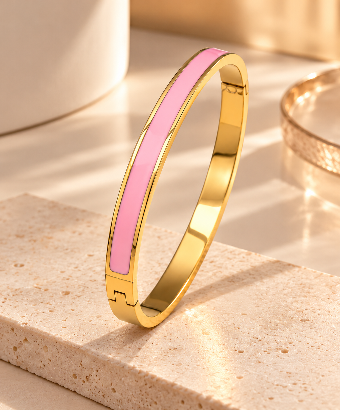 Pink Elegance Gold Bangle Bracelet