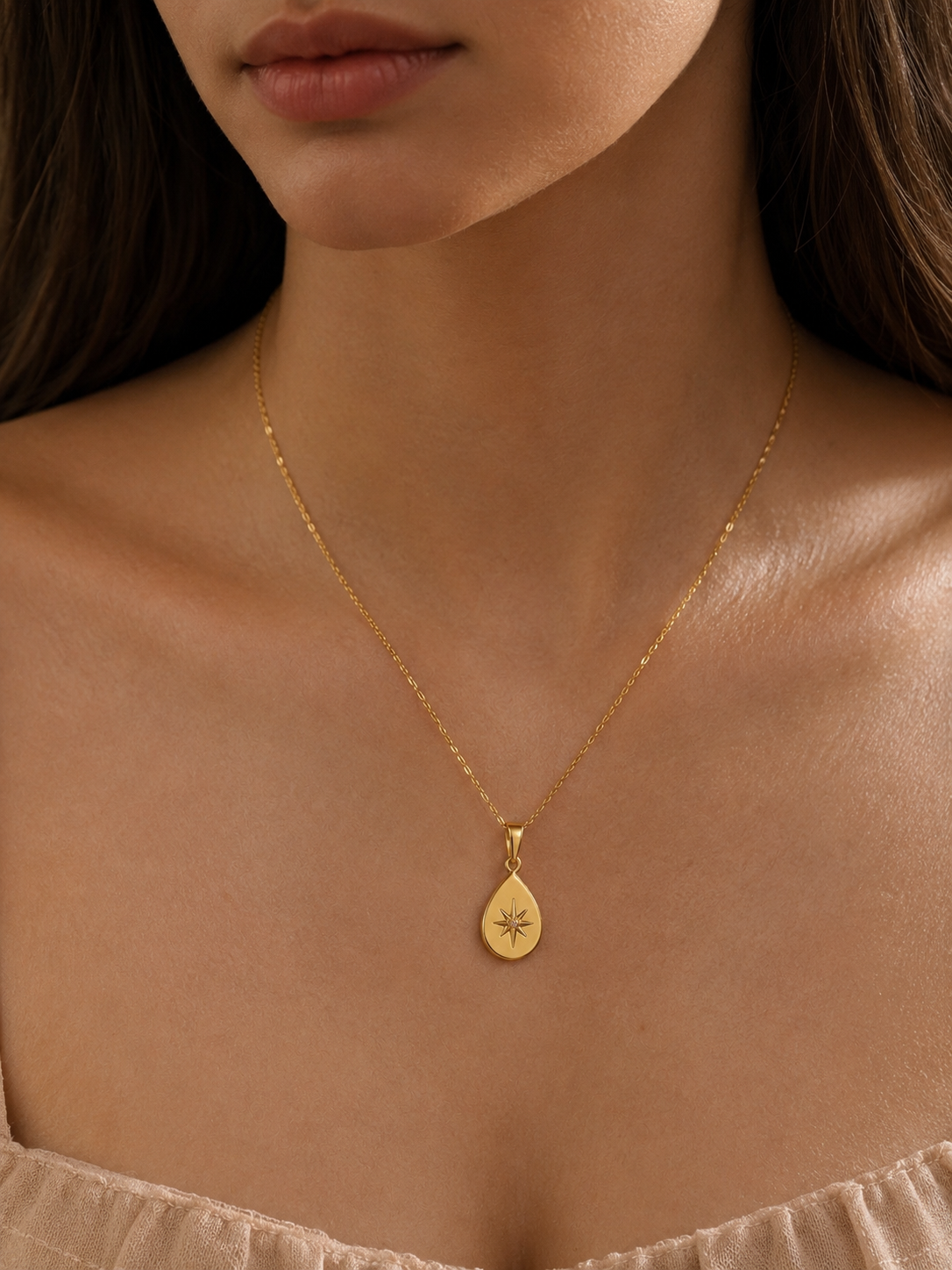 18K Teardrop Star Pendant Necklace