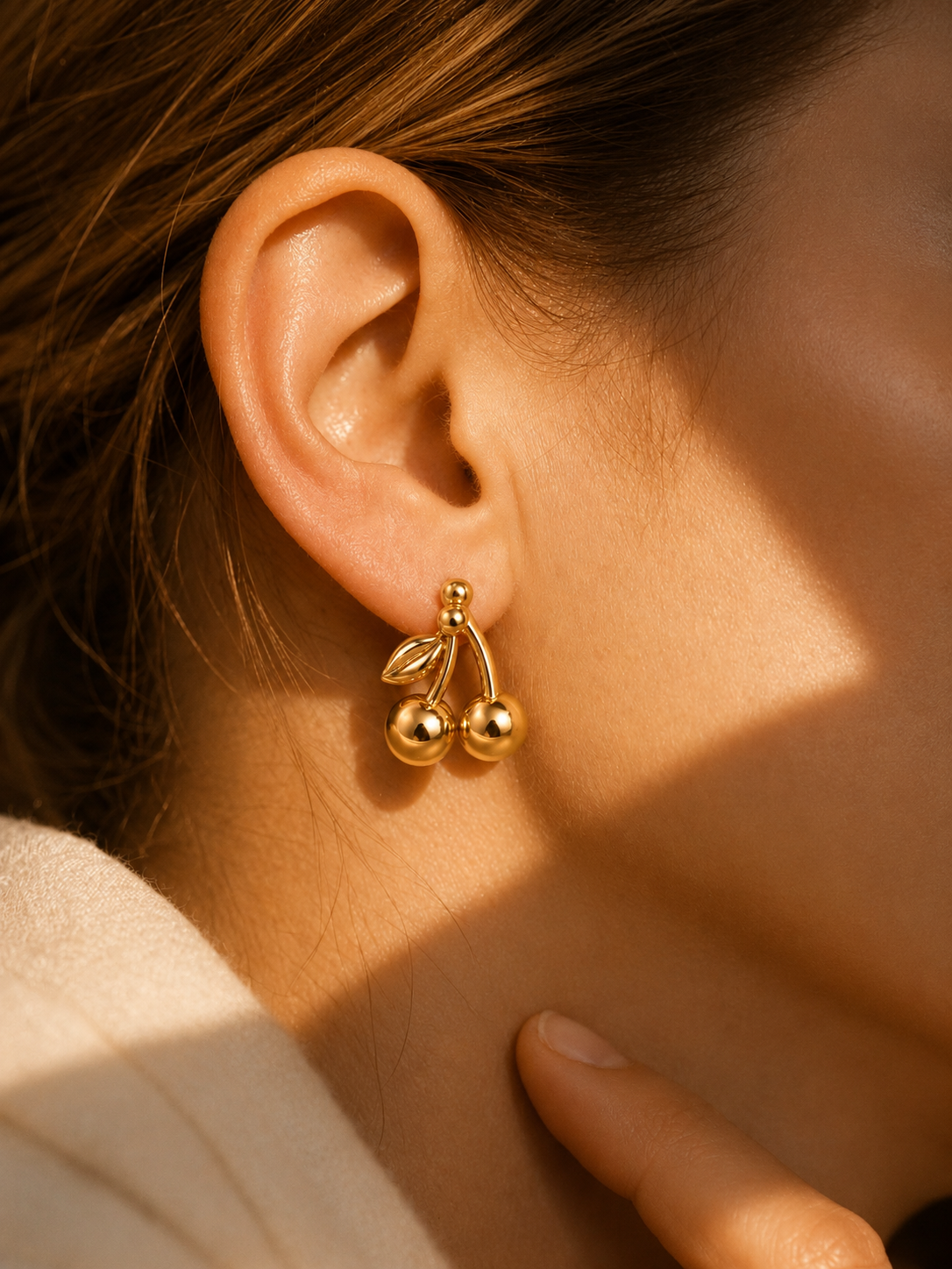 Gold Cherry Earrings – Stainless Steel Minimalist Earrings