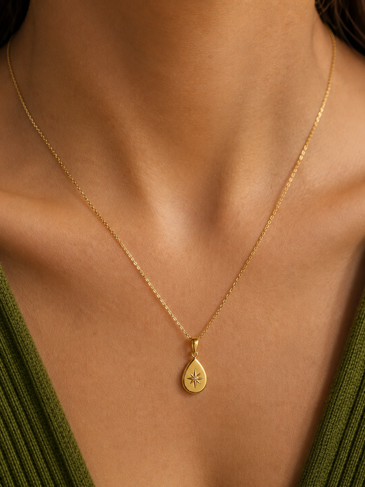 18K Teardrop Star Pendant Necklace