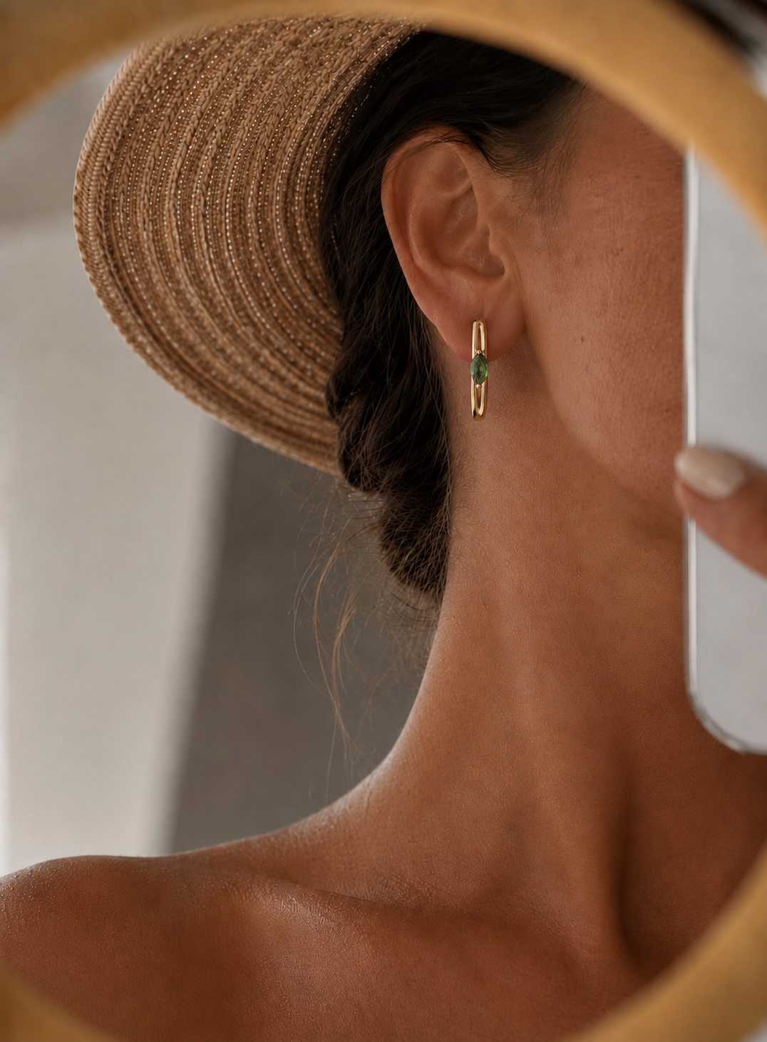 18k Gold Filled Emerald Green Gold Hoop Earrings – Minimalist Statement Earrings