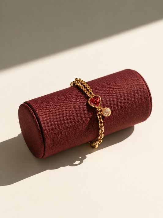 Amour Red Heart Charm Gold Bracelet