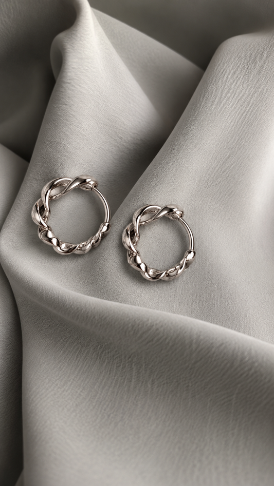 Sculpted Twist Silver Hoop Earrings