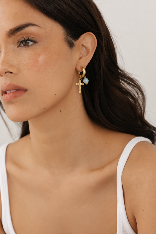 Faith & Grace Gold Cross Charm Hoop Earrings