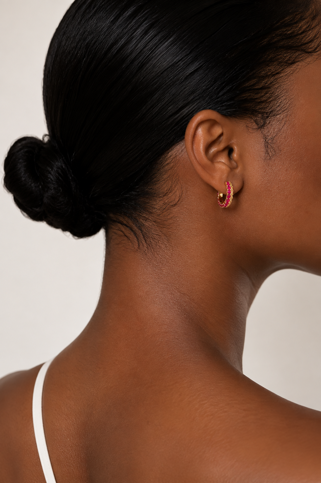 Pink & Clear Crystal Gold Huggie Hoop Earrings