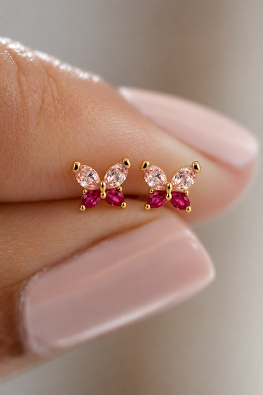 Pink Butterfly 18K Gold Filled Stud Earrings