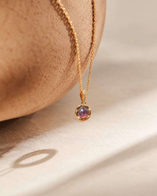 18K Gold Pink Gemstone Pendant Necklace-Gift for her