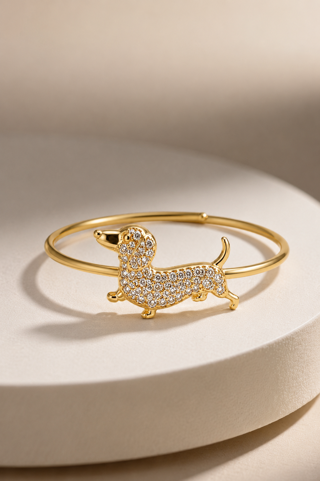 18K Gold Dainty Gold Dachshund Adjustable Ring