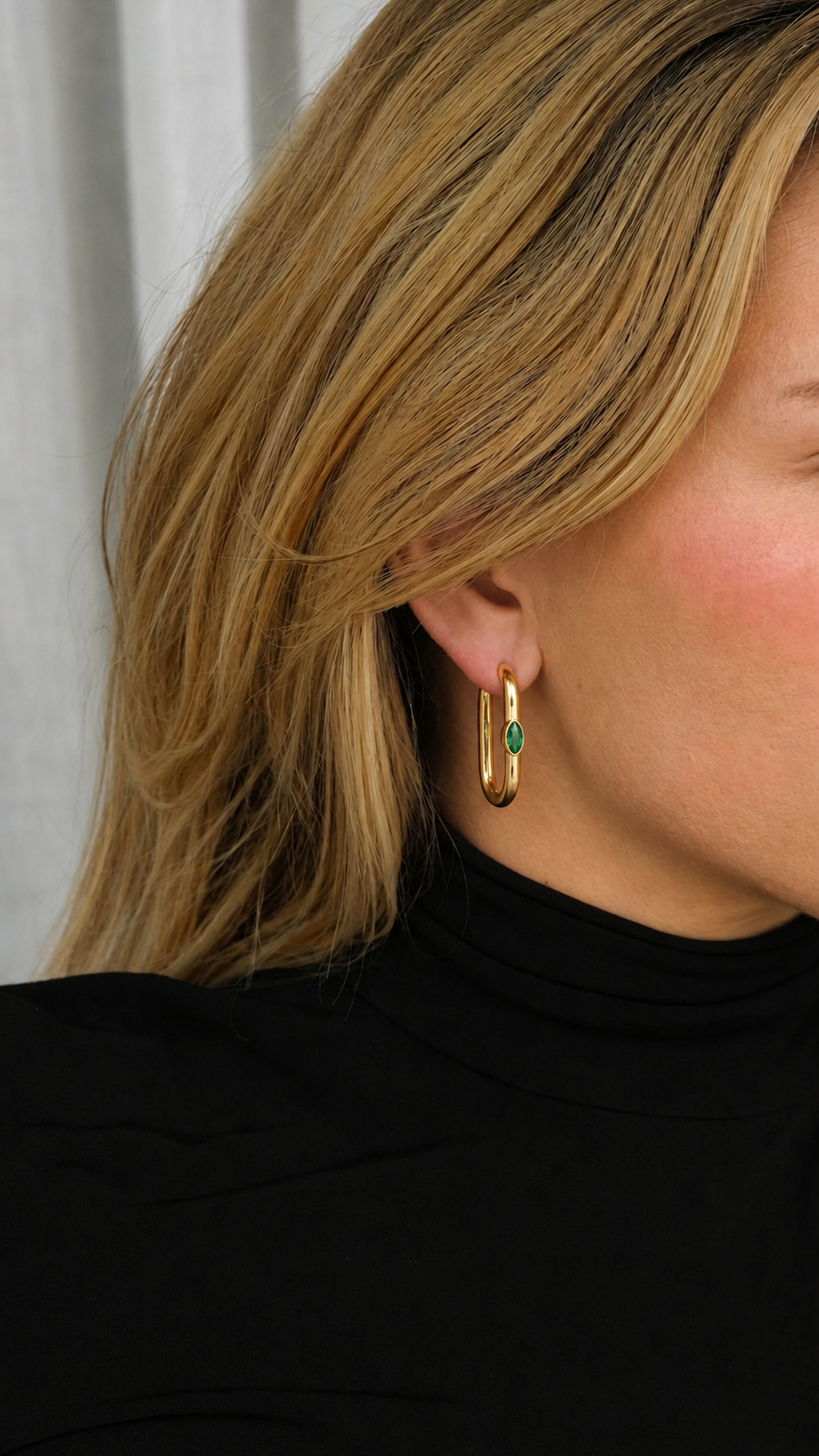 18k Gold Filled Emerald Green Gold Hoop Earrings – Minimalist Statement Earrings