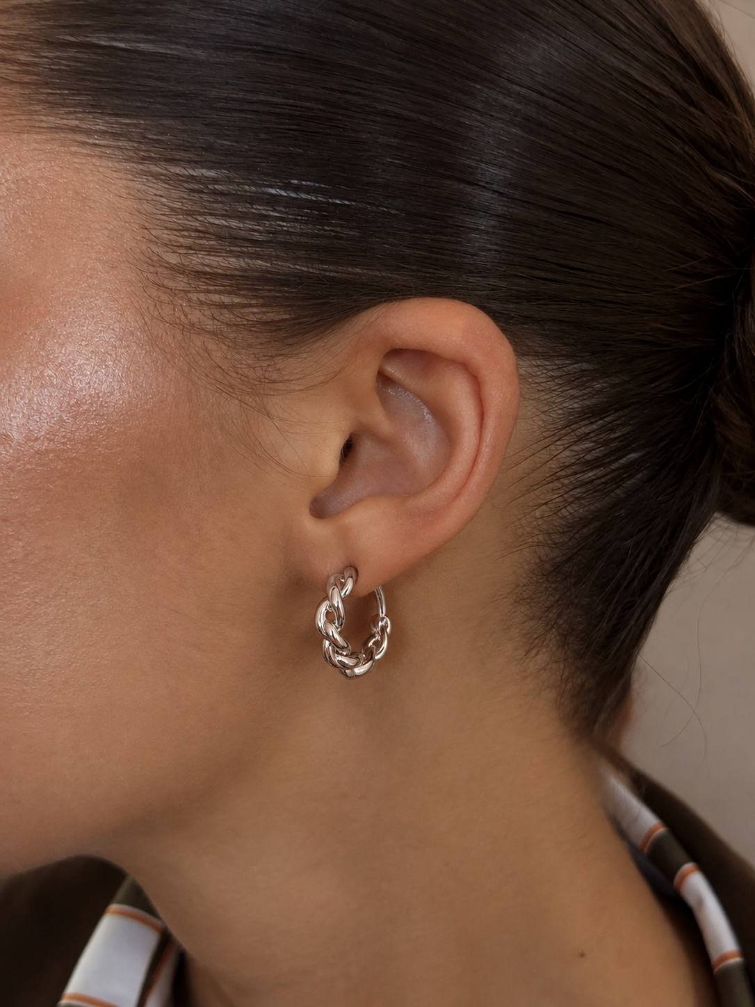 Sculpted Twist Silver Hoop Earrings