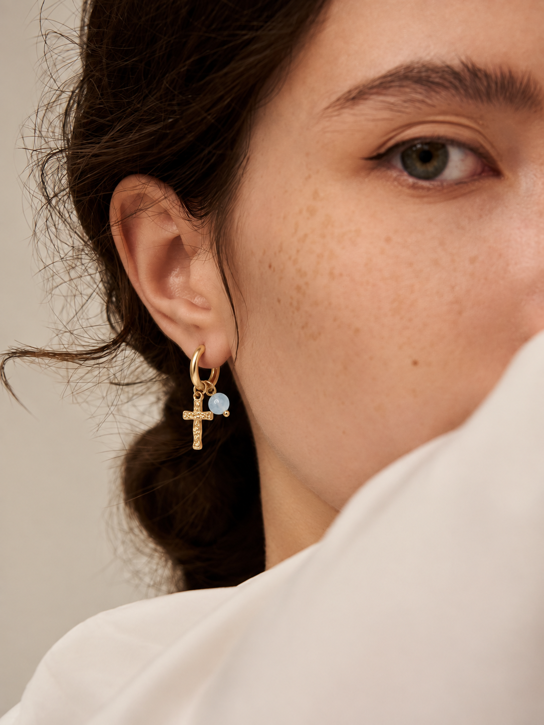 Faith & Grace Gold Cross Charm Hoop Earrings