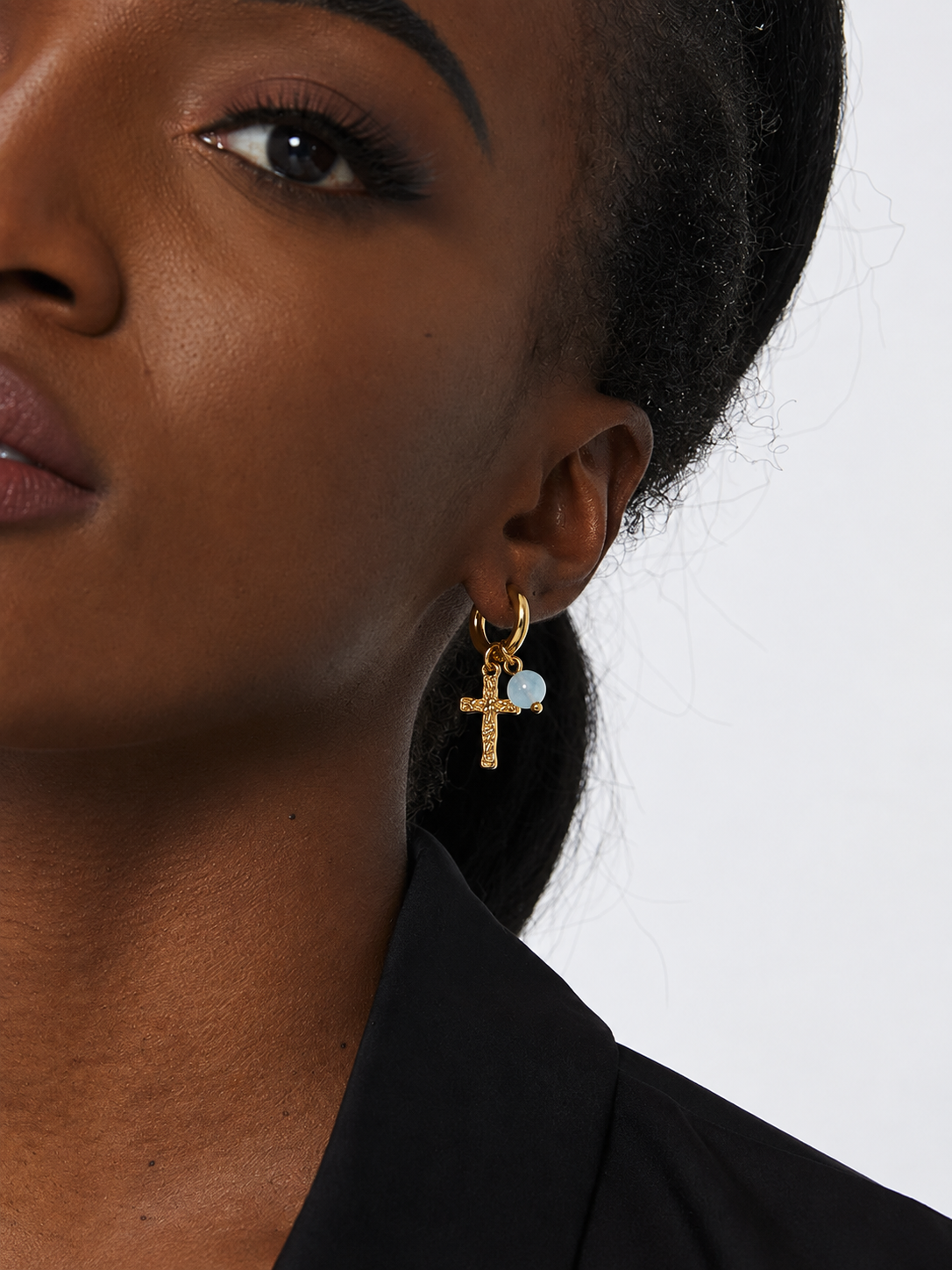 Faith & Grace Gold Cross Charm Hoop Earrings