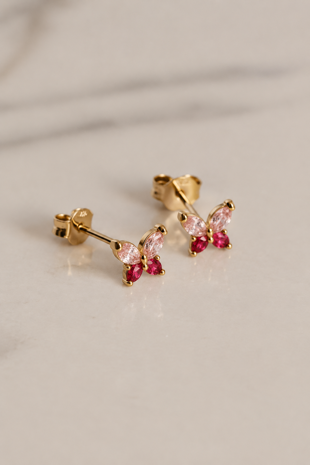 Pink Butterfly 18K Gold Filled Stud Earrings