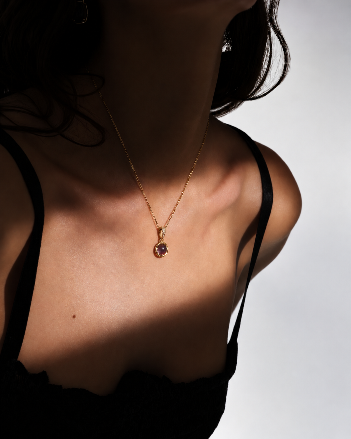 18K Gold Pink Gemstone Pendant Necklace-Gift for her