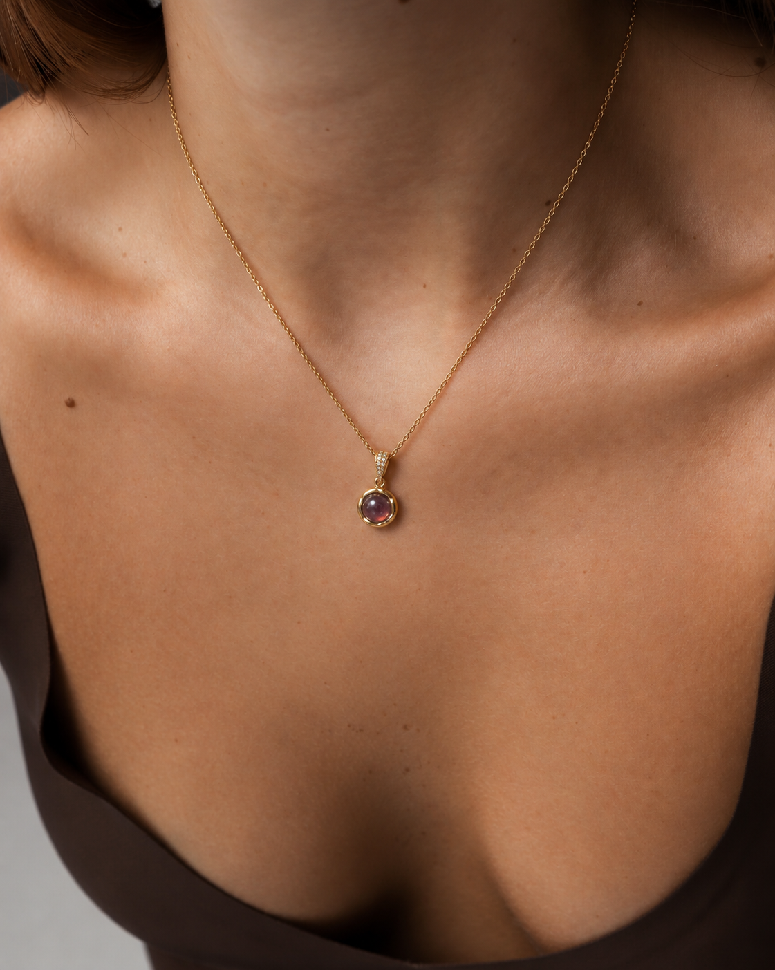 18K Gold Pink Gemstone Pendant Necklace-Gift for her