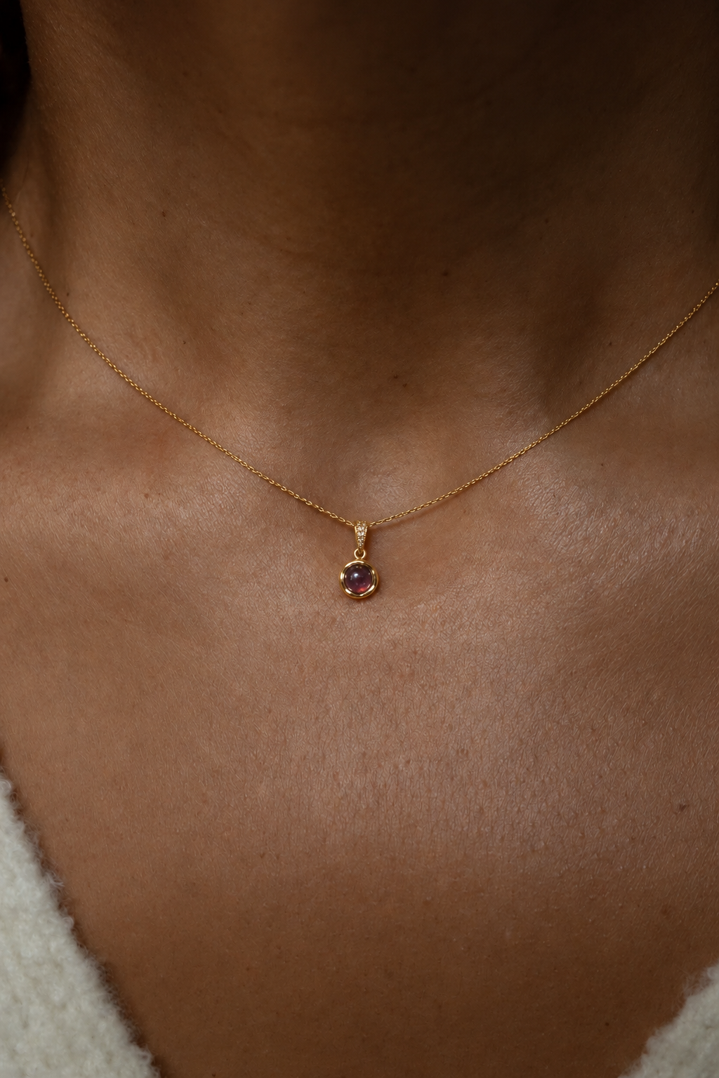 18K Gold Pink Gemstone Pendant Necklace-Gift for her