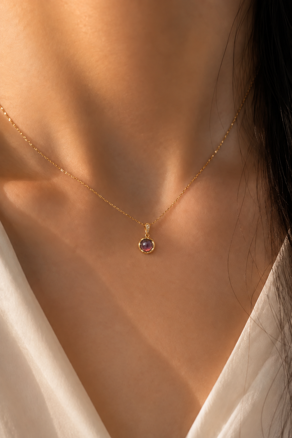 18K Gold Pink Gemstone Pendant Necklace-Gift for her
