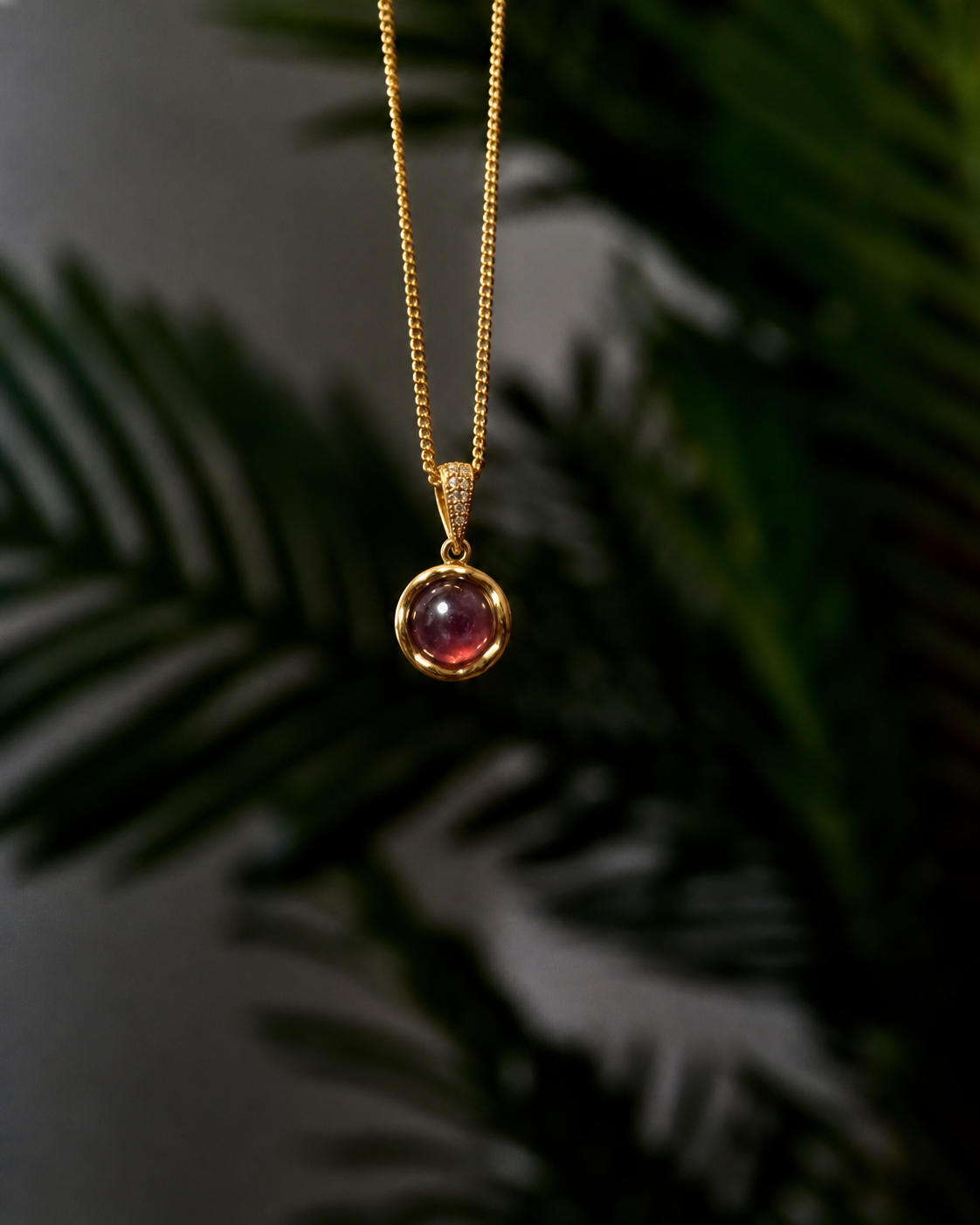 18K Gold Pink Gemstone Pendant Necklace-Gift for her
