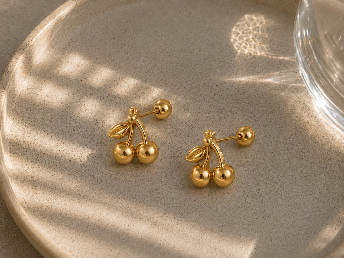 Gold Cherry Earrings – Stainless Steel Minimalist Earrings