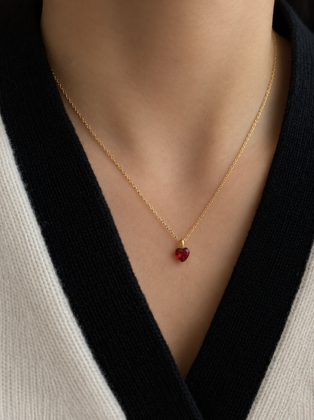 Dainty Red Heart Pendant Necklace for Women – Gold Chain Jewelry