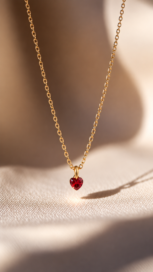 Dainty Red Heart Pendant Necklace for Women – Gold Chain Jewelry