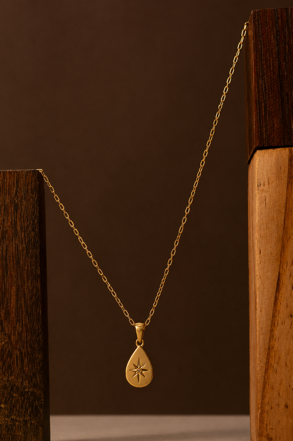 18K Teardrop Star Pendant Necklace