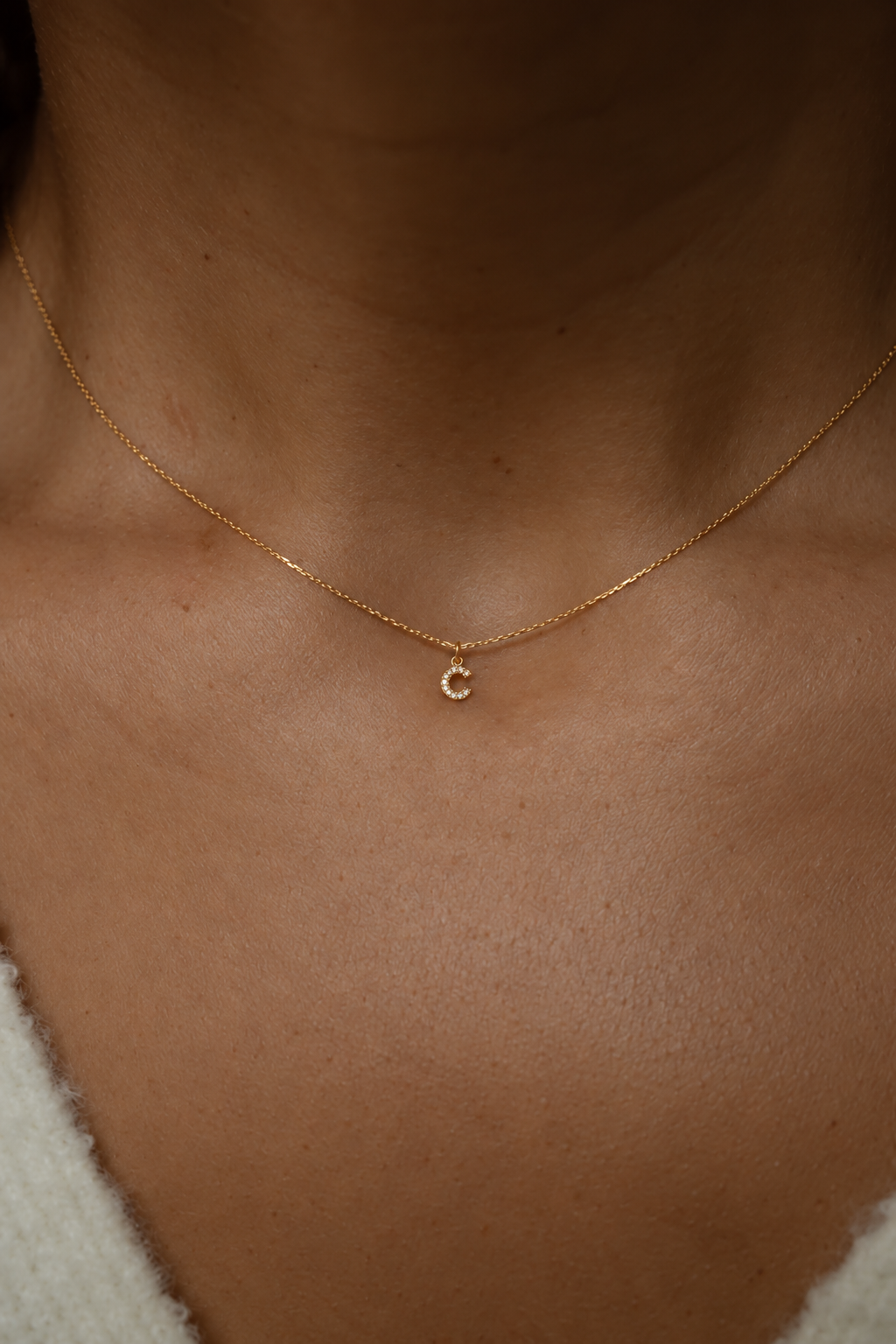 Dainty Gold Initial C Necklace | Small Letter Pendant