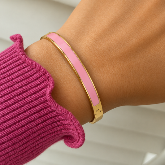 Pink Elegance Gold Bangle Bracelet
