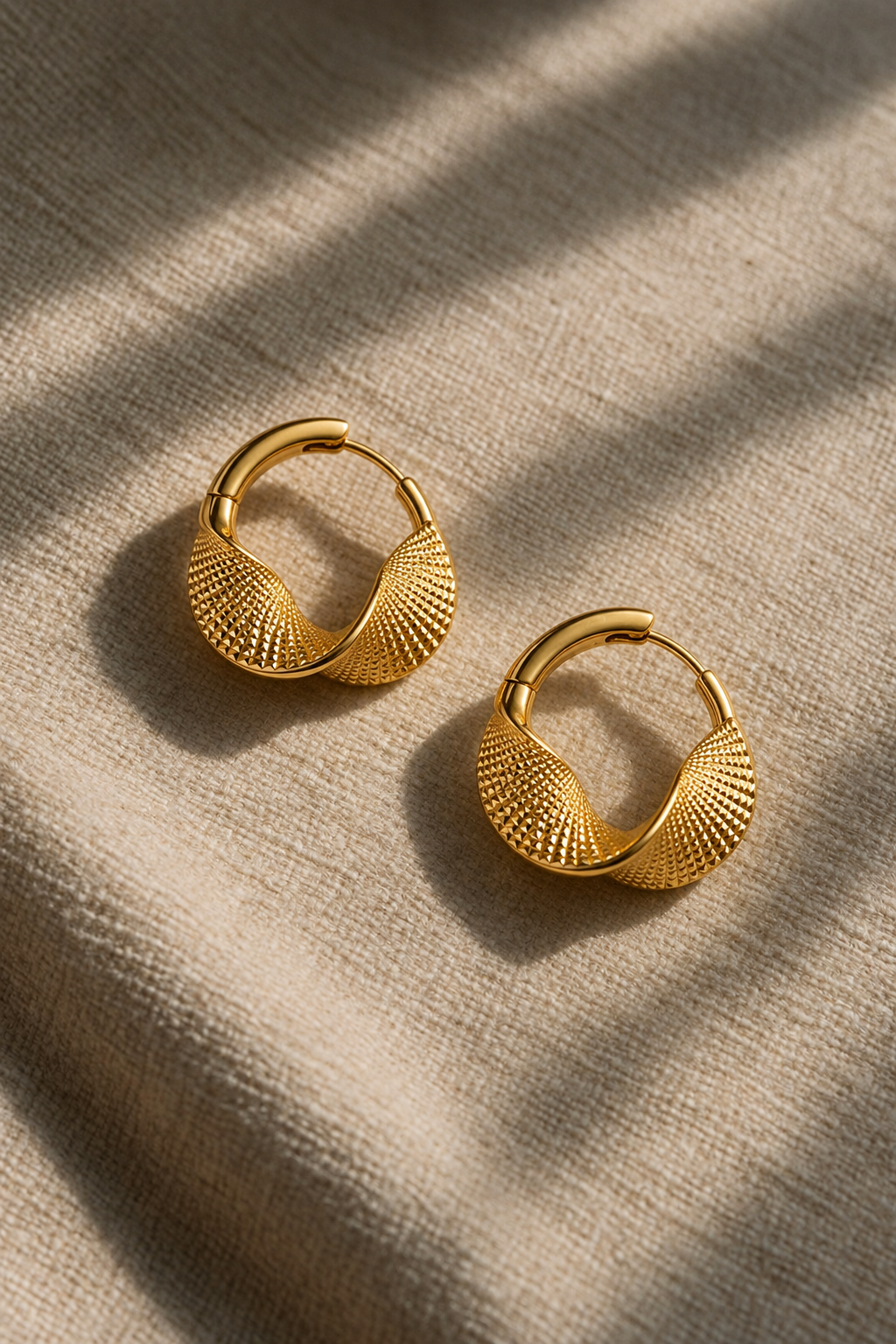 Textured Gold Hoop Earrings – Small Twisted Hoops-18k Gold filled