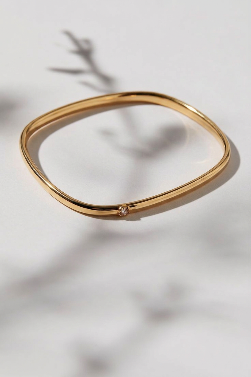 Squared Halo Diamond Bangle – 18K Gold filled