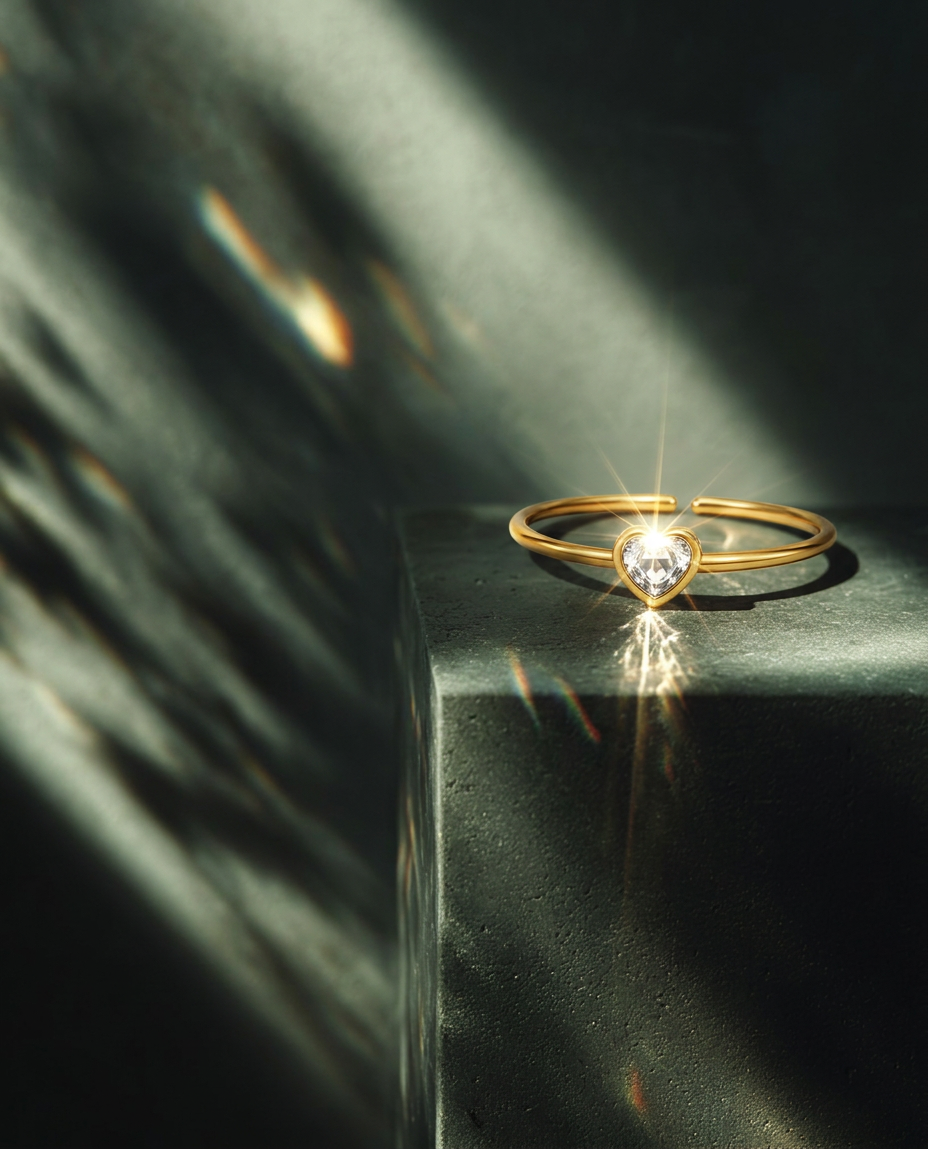 Golden Heart Crystal Ring