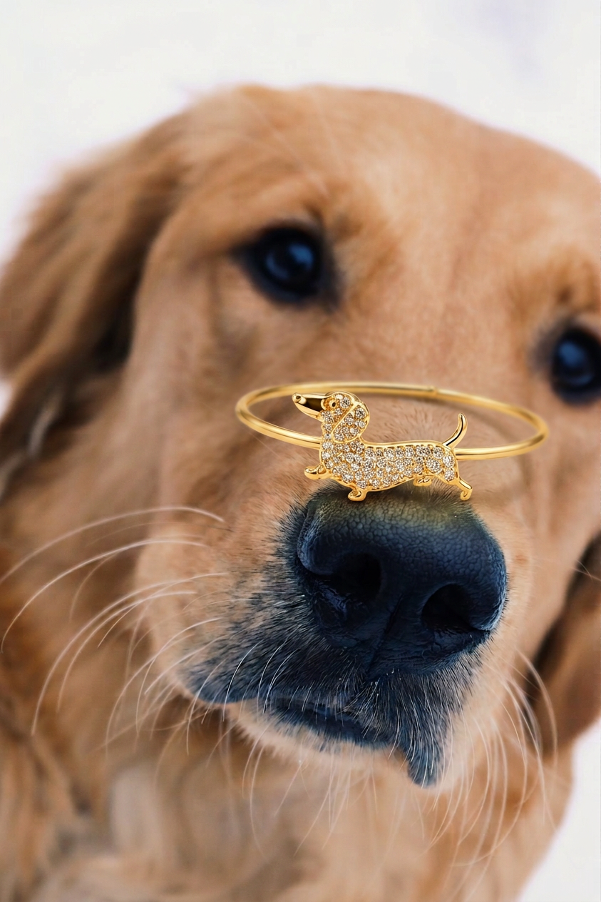 18K Gold Dainty Gold Dachshund Adjustable Ring